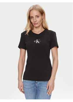 Calvin Klein Jeans T-Shirt Monologo J20J222564 Czarny Slim Fit ze sklepu MODIVO w kategorii Bluzki damskie - zdjęcie 182660147