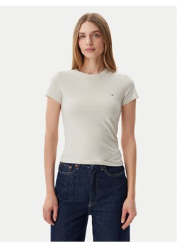 Tommy Jeans T-Shirt DW0DW20459 Beżowy Slim Fit ze sklepu MODIVO w kategorii Bluzki damskie - zdjęcie 182660186