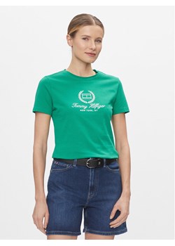 Tommy Hilfiger T-Shirt Flag Script WW0WW41761 Zielony Slim Fit ze sklepu MODIVO w kategorii Bluzki damskie - zdjęcie 182662037