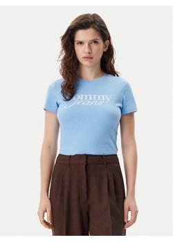 Tommy Jeans T-Shirt Essential DW0DW19447 Błękitny Slim Fit ze sklepu MODIVO w kategorii Bluzki damskie - zdjęcie 182670398