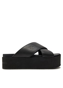 Calvin Klein Jeans Klapki Flatform Cross Mg Uc YW0YW01349 Czarny ze sklepu MODIVO w kategorii Klapki damskie - zdjęcie 182675718