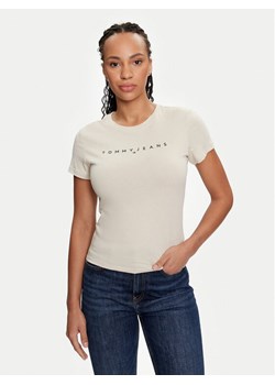 Tommy Jeans T-Shirt Linear DW0DW18398 Beżowy Slim Fit ze sklepu MODIVO w kategorii Bluzki damskie - zdjęcie 182682598