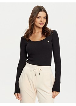 Guess Bluzka V4BP07 K8RT2 Czarny Rib Fit ze sklepu MODIVO w kategorii Bluzki damskie - zdjęcie 182682908
