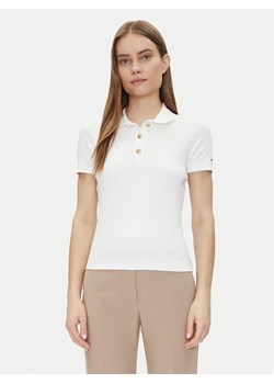 Tommy Hilfiger Polo Slim Gold Button Polo Ss WW0WW45436 Biały Regular Fit ze sklepu MODIVO w kategorii Bluzki damskie - zdjęcie 182683165
