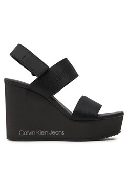Calvin Klein Jeans Sandały Wedge Sandal Webbing In Mtl YW0YW01479 Czarny ze sklepu MODIVO w kategorii Sandały damskie - zdjęcie 182684696