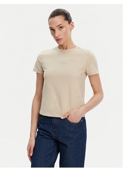 Calvin Klein Jeans T-Shirt Placed Institutional J20J225524 Beżowy Slim Fit ze sklepu MODIVO w kategorii Bluzki damskie - zdjęcie 182686268