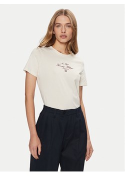 Tommy Hilfiger T-Shirt WW0WW43895 Écru Regular Fit ze sklepu MODIVO w kategorii Bluzki damskie - zdjęcie 182688295