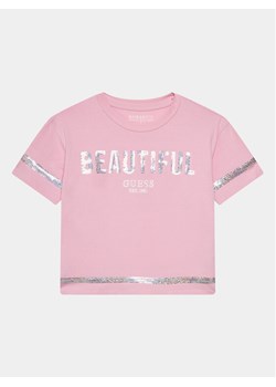 Guess T-Shirt J4RI08 K6YW4 Różowy Regular Fit ze sklepu MODIVO w kategorii Bluzki dziewczęce - zdjęcie 182695788
