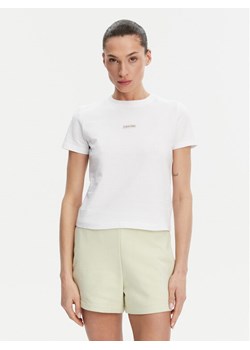 Calvin Klein Jeans T-Shirt Placed Institutional J20J225524 Biały Slim Fit ze sklepu MODIVO w kategorii Bluzki damskie - zdjęcie 182696119