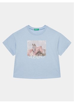 United Colors Of Benetton T-Shirt 3I1XC10HS Niebieski Regular Fit ze sklepu MODIVO w kategorii Bluzki dziewczęce - zdjęcie 182697129