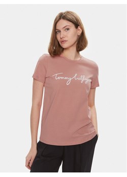 Tommy Hilfiger T-Shirt Signature WW0WW41674 Różowy Regular Fit ze sklepu MODIVO w kategorii Bluzki damskie - zdjęcie 182697385