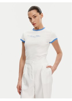 Tommy Hilfiger T-Shirt WW0WW44581 Écru Slim Fit ze sklepu MODIVO w kategorii Bluzki damskie - zdjęcie 182697497