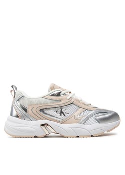 Calvin Klein Jeans Sneakersy Retro Tennis Low Lace Mh Ml Mr YW0YW01381 Biały ze sklepu MODIVO w kategorii Buty sportowe damskie - zdjęcie 182698596