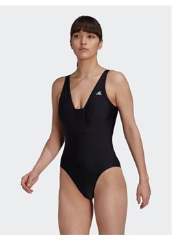 adidas Strój kąpielowy Iconisea 3-Stripes Swimsuit HI1082 Czarny Fitted Fit ze sklepu MODIVO w kategorii Stroje kąpielowe - zdjęcie 182698807