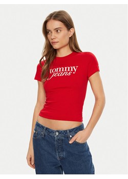 Tommy Jeans T-Shirt Essential DW0DW19447 Czerwony Slim Fit ze sklepu MODIVO w kategorii Bluzki damskie - zdjęcie 182700717