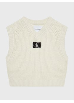 Calvin Klein Jeans Sweter Monogram IG0IG01531 Écru Regular Fit ze sklepu MODIVO w kategorii Kamizelki chłopięce - zdjęcie 182704619