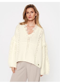 TWINSET Ponczo 232TP3540 Écru Relaxed Fit ze sklepu MODIVO w kategorii Swetry damskie - zdjęcie 182705667