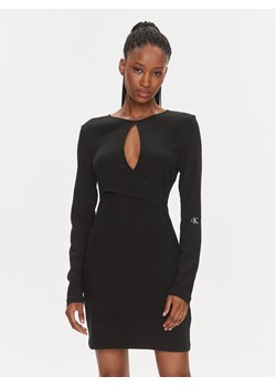 Calvin Klein Jeans Sukienka koktajlowa Front Split Wrap Ls Dress J20J222516 Czarny Slim Fit ze sklepu MODIVO w kategorii Sukienki - zdjęcie 182708237