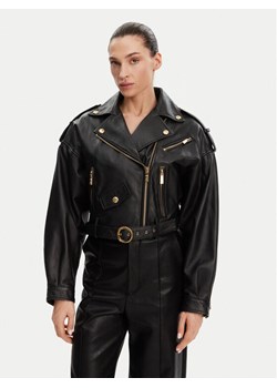 Just Cavalli Kurtka skórzana 78PAVP05 CP009 Czarny Regular Fit ze sklepu MODIVO w kategorii Kurtki damskie - zdjęcie 182710095