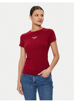 Tommy Jeans T-Shirt Essential DW0DW18397 Bordowy Slim Fit ze sklepu MODIVO w kategorii Bluzki damskie - zdjęcie 182711486