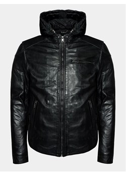 Serge Pariente Kurtka skórzana Chic Hood Czarny Slim Fit ze sklepu MODIVO w kategorii Kurtki męskie - zdjęcie 182719207
