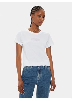 Calvin Klein Jeans T-Shirt Faded Monologo J20J223625 Biały Slim Fit ze sklepu MODIVO w kategorii Bluzki damskie - zdjęcie 182721295