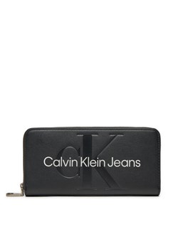 Calvin Klein Jeans Duży Portfel Damski Sculpted Mono Zip Around Mono K60K607634 Czarny ze sklepu MODIVO w kategorii Portfele damskie - zdjęcie 182732575