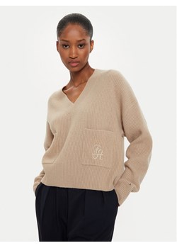 Tommy Hilfiger Sweter Script Soft WW0WW42149 Beżowy Relaxed Fit ze sklepu MODIVO w kategorii Swetry damskie - zdjęcie 182736208