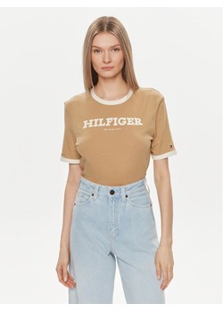 Tommy Hilfiger T-Shirt Monotype WW0WW41208 Beżowy Regular Fit ze sklepu MODIVO w kategorii Bluzki damskie - zdjęcie 182738726