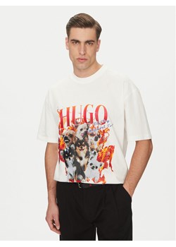HUGO T-Shirt Dugie 50538259 Écru Oversize ze sklepu MODIVO w kategorii T-shirty męskie - zdjęcie 182750506