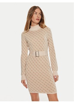 Guess Sukienka dzianinowa Lise W4BK43 Z37K0 Beżowy Regular Fit ze sklepu MODIVO w kategorii Sukienki - zdjęcie 182756575