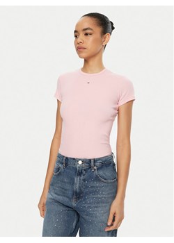 Tommy Jeans T-Shirt Essential DW0DW17383 Różowy Slim Fit ze sklepu MODIVO w kategorii Bluzki damskie - zdjęcie 182763108