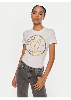 Versace Jeans Couture T-Shirt 77HAHT02 CJ03T Biały Slim Fit ze sklepu MODIVO w kategorii Bluzki damskie - zdjęcie 182763125