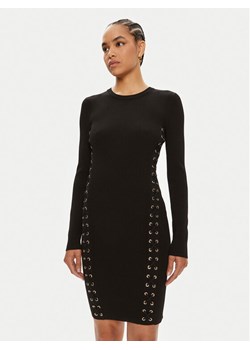 MICHAEL Michael Kors Sukienka dzianinowa Ribbed Stretch Knit Lace-Up MT482FQ5ZV Czarny Slim Fit ze sklepu MODIVO w kategorii Sukienki - zdjęcie 182767116