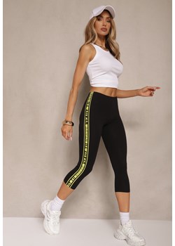 Czarno-Zielone Legginsy Capri z Bawełny z Ozdobnym Lampasem Pasenia ze sklepu renee.pl w kategorii Spodnie damskie - zdjęcie 183545427