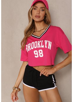 Fuksjowy T-shirt z Bawełny Ozdobiony Napisem Lireline ze sklepu renee.pl w kategorii Bluzki damskie - zdjęcie 183545467