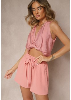 Różowe Szorty High Waist z Ozdobnym Wiązaniem i Gumką w Pasie Mevalena ze sklepu renee.pl w kategorii Szorty - zdjęcie 183545487