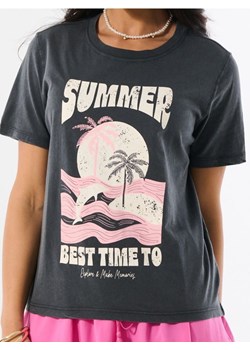 Sinsay - Bawełniana koszulka z nadrukiem wakacyjnym SUMMER - szary ze sklepu Sinsay w kategorii Bluzki damskie - zdjęcie 183561126