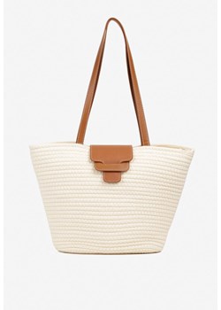 Beżowa Pleciona Torebka o Fasonie Koszyka z Rączkami Corallie ze sklepu renee.pl w kategorii Torby Shopper bag - zdjęcie 183561175