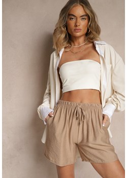 Ciemnobeżowe Szorty z Bawełny High Waist z Wiązaniem Filorella ze sklepu renee.pl w kategorii Szorty - zdjęcie 183561325