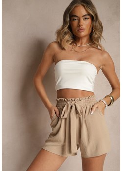 Ciemnobeżowe Szorty High Waist z Ozdobnym Wiązaniem i Gumką w Pasie Mevalena ze sklepu renee.pl w kategorii Szorty - zdjęcie 183561335