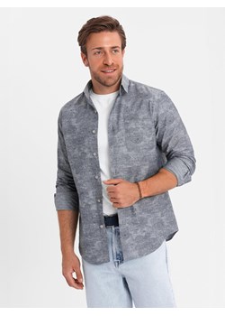 Klasyczna flanelowa męska koszula bawełniana w kwiaty - szara V3 OM-SHCS-0157 - id: 124379 - marki Ombre - 183563179 Klasyczna flanelowa męska koszula bawełniana w kwiaty - szara V3 OM-SHCS-0157 ze sklepu ombre w kategorii Koszule męskie - zdjęcie 183563179