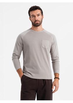 Bawełniany męski longsleeve o waflowym splocie z kieszonką – popielaty V1 OM-LSCL-0109 ze sklepu ombre w kategorii T-shirty męskie - zdjęcie 183563207