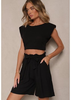Czarne Szorty z Wiskozy High Waist Ozdobione Paskiem Lumilirae ze sklepu renee.pl w kategorii Szorty - zdjęcie 183564378