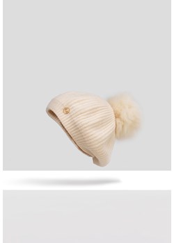 Ecru beret z naturalnym pomponem ze sklepu Molton w kategorii Czapki zimowe damskie - zdjęcie 183564866