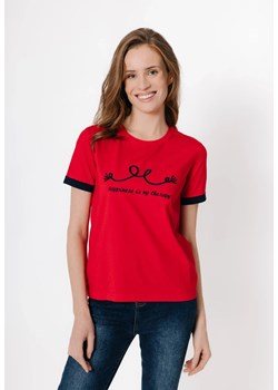 Czerwony t-shirt z marynarskim wzorem ze sklepu Molton w kategorii Bluzki damskie - zdjęcie 183567437