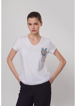 Bawełniany t-shirt z sową w kolorze białym ze sklepu Molton w kategorii Bluzki damskie - zdjęcie 183567537