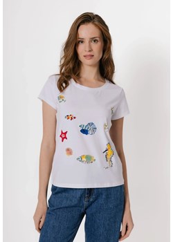 Biały bawełniany t-shirt w rybki ze sklepu Molton w kategorii Bluzki damskie - zdjęcie 183567638