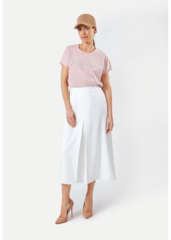 Różowy t-shirt z napisem z koralików ze sklepu Molton w kategorii Bluzki damskie - zdjęcie 183567675