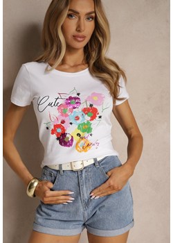 Biało-Niebieski Bawełniany T-shirt z Nadrukiem Zarinelle ze sklepu renee.pl w kategorii Bluzki damskie - zdjęcie 183570135